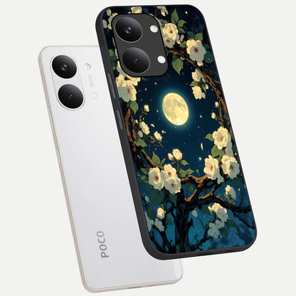  Celestial Moon And Flower phone case For Poco X8 Pro Max showing premium glass back cover with detailed artwork