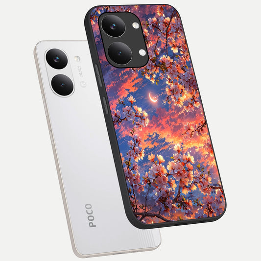  Celestial Sakura Sunset phone case For Poco X8 Pro Max showing premium glass back cover with detailed artwork