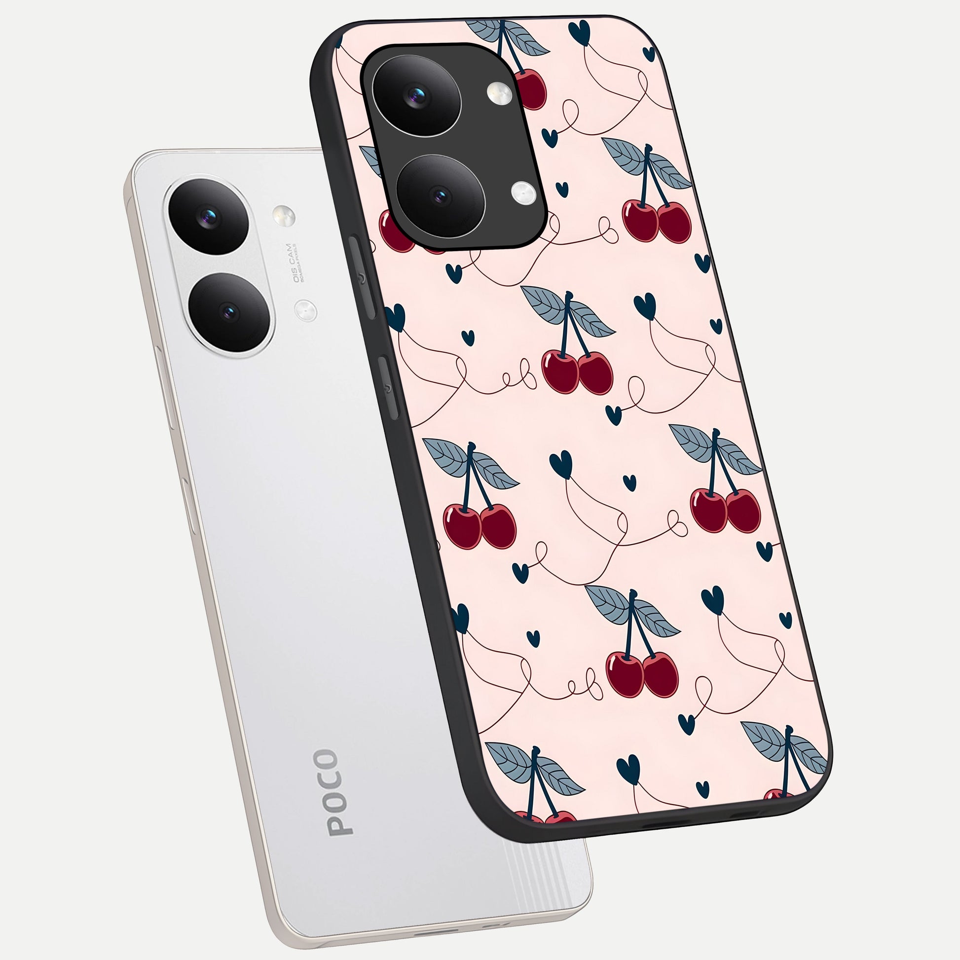  Cherry Heart Line phone case For Poco X8 Pro Max showing premium glass back cover with detailed artwork