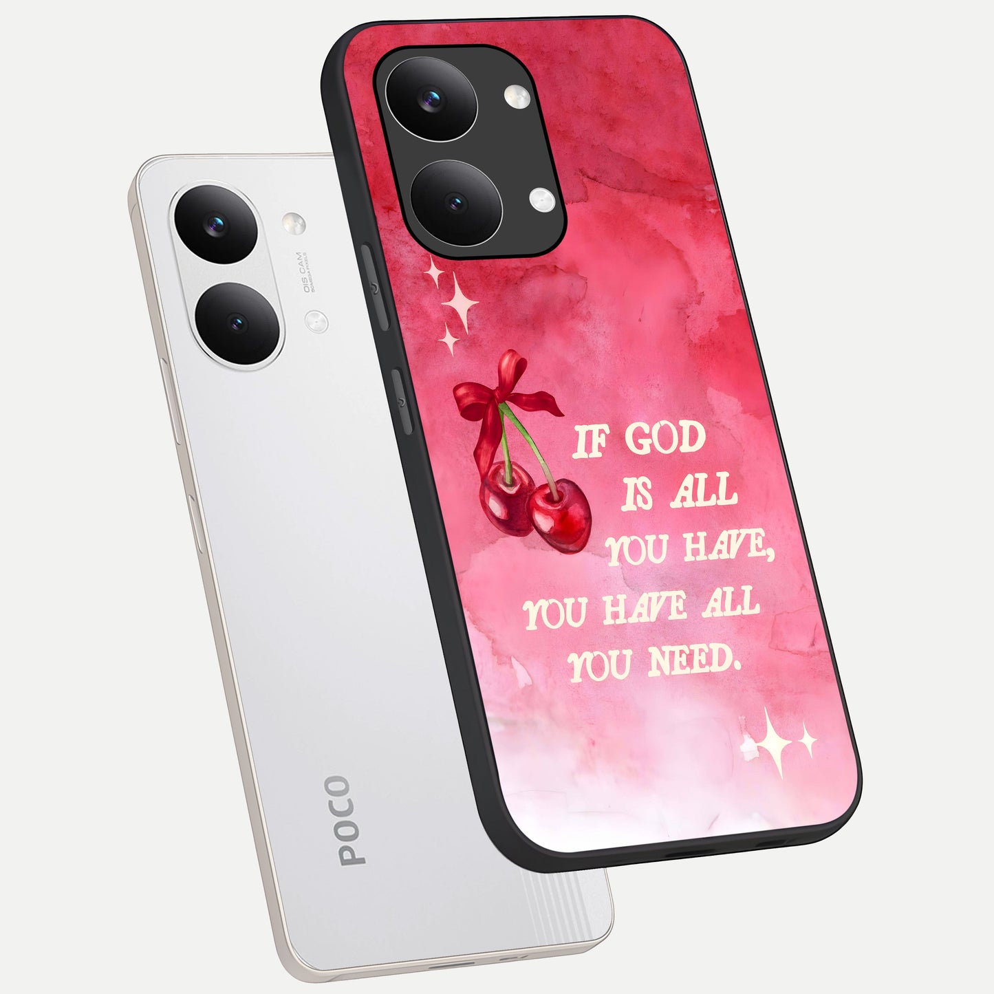  Cherry Quote phone case For Poco X8 Pro Max showing premium glass back cover with detailed artwork