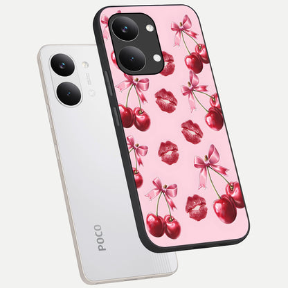  Cherry With Lips phone case For Poco X8 Pro Max showing premium glass back cover with detailed artwork
