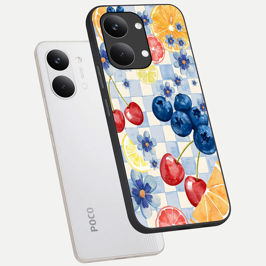  Citrus Bloom Joy phone case For Poco X8 Pro Max showing premium glass back cover with detailed artwork
