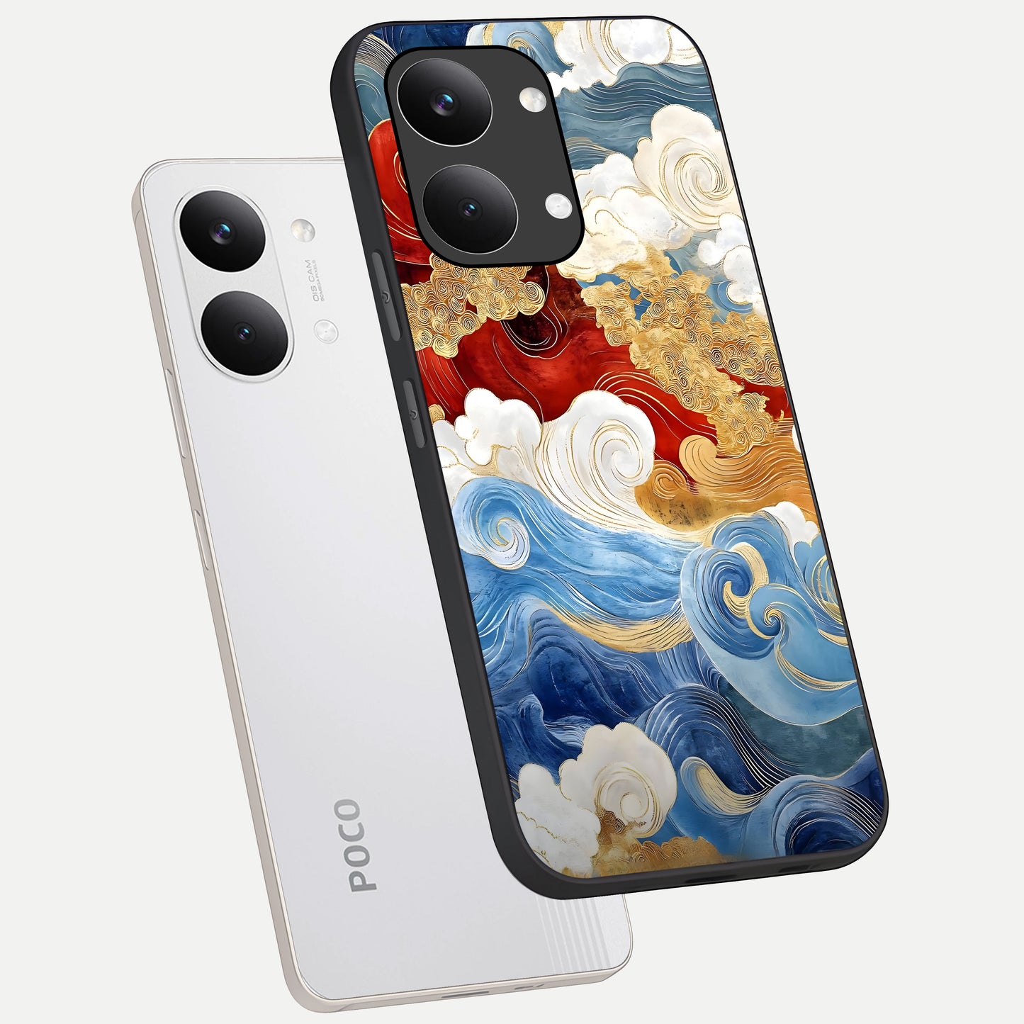  Colored Waves phone case For Poco X8 Pro Max showing premium glass back cover with detailed artwork
