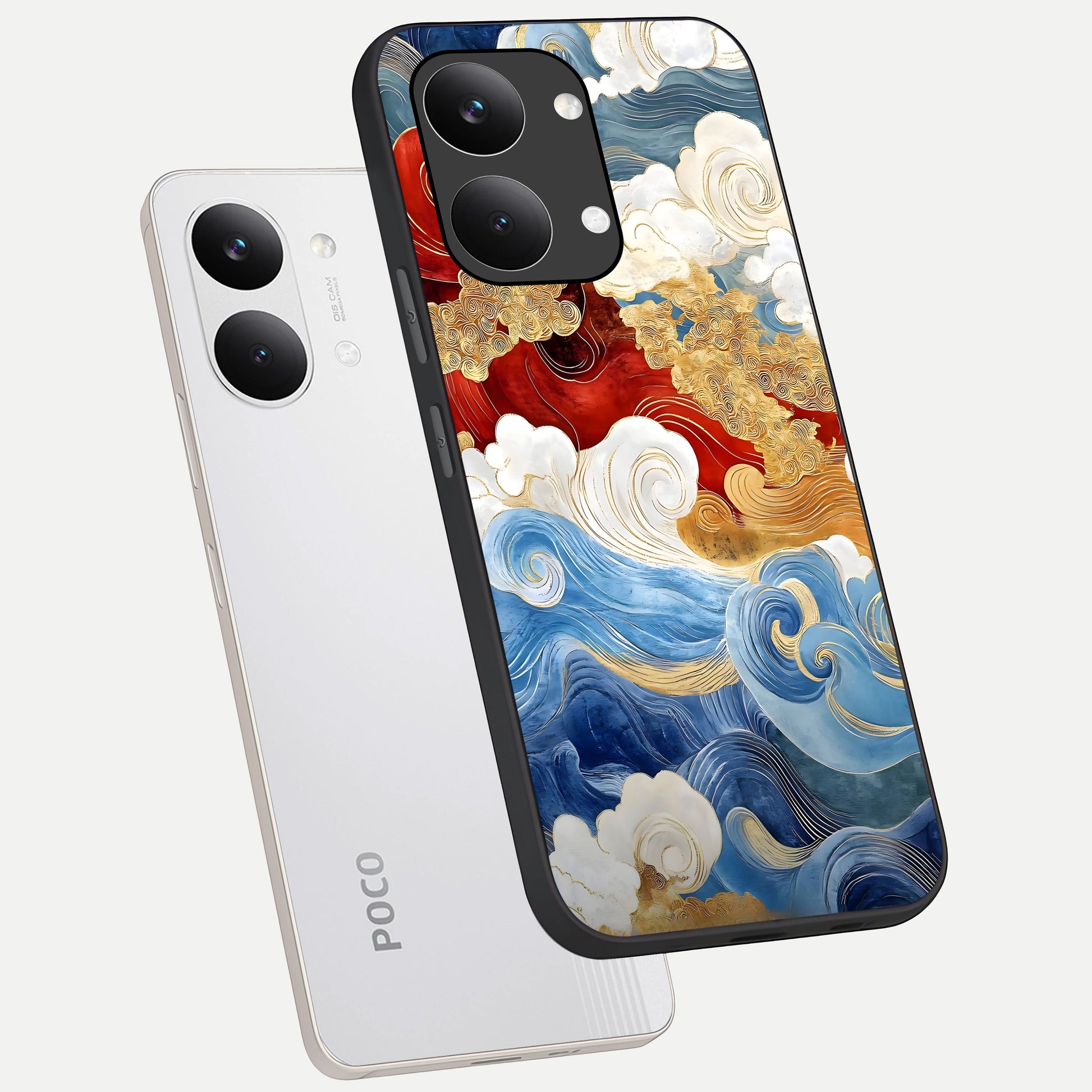  Colored Waves phone case For Poco X8 Pro Max showing premium glass back cover with detailed artwork