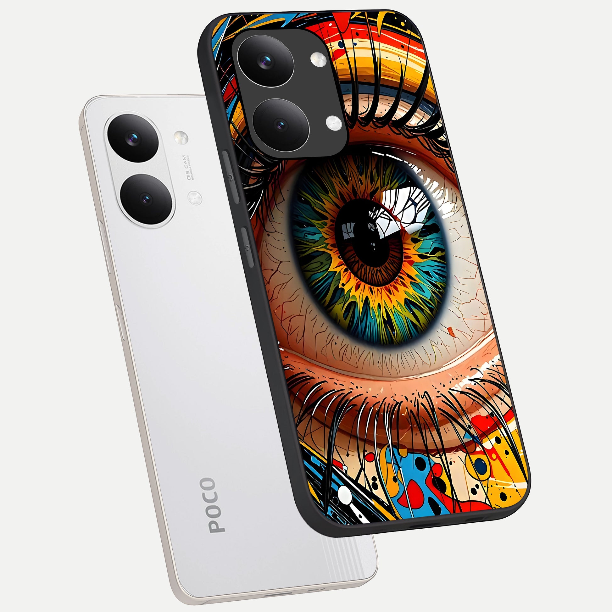  Colorful Eye phone case For Poco X8 Pro Max showing premium glass back cover with detailed artwork