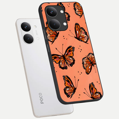  Coral Wing Butterfly phone case For Poco X8 Pro Max showing premium glass back cover with detailed artwork
