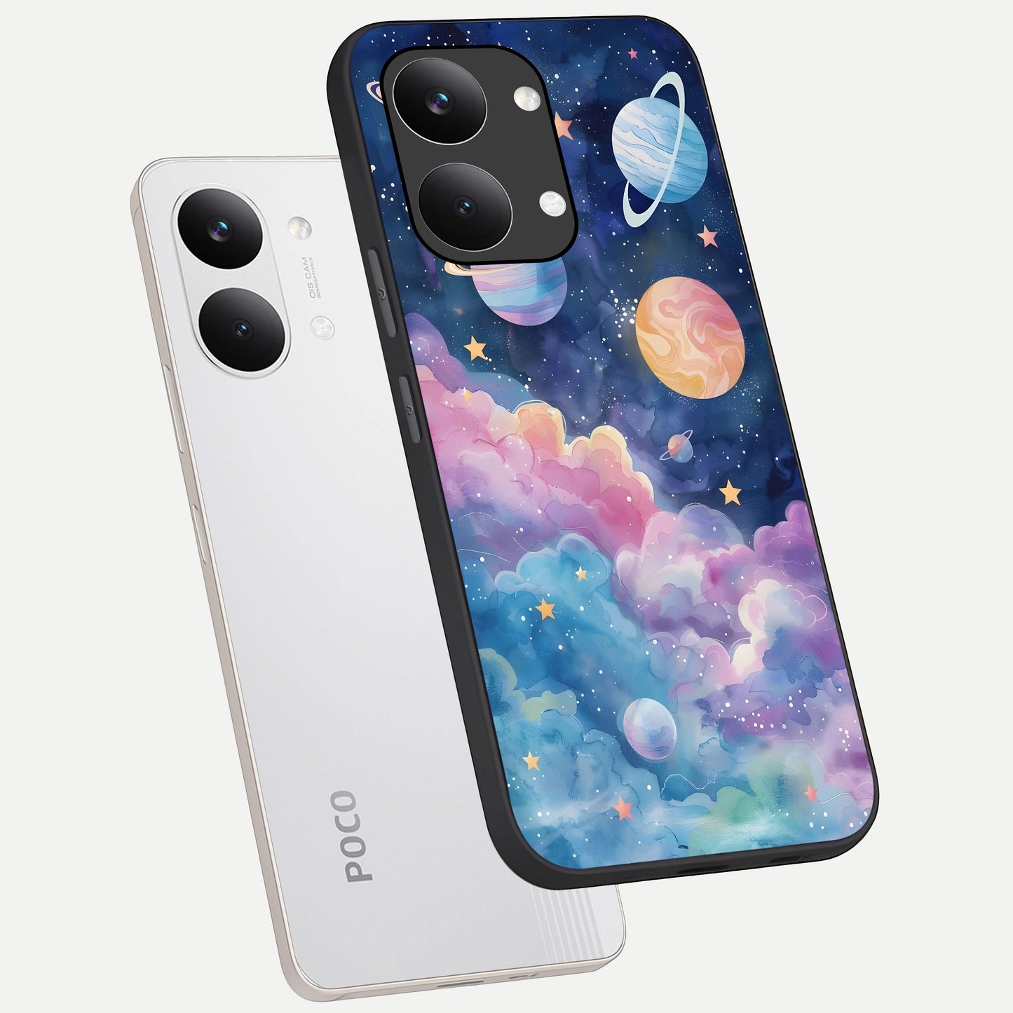  Cosmic Planet Dreams phone case For Poco X8 Pro Max showing premium glass back cover with detailed artwork