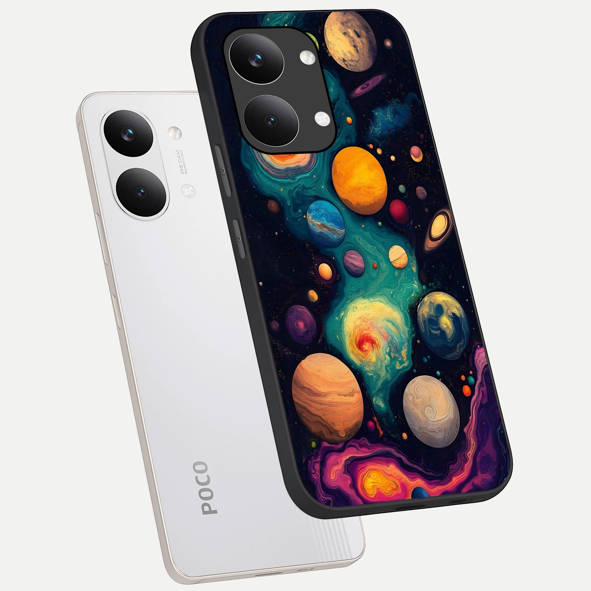  Cosmic Planet Journey phone case For Poco X8 Pro Max showing premium glass back cover with detailed artwork