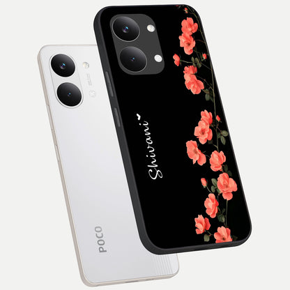  Crimson Bloom Grace Custom Name phone case For Poco X8 Pro Max showing premium glass back cover with detailed artwork