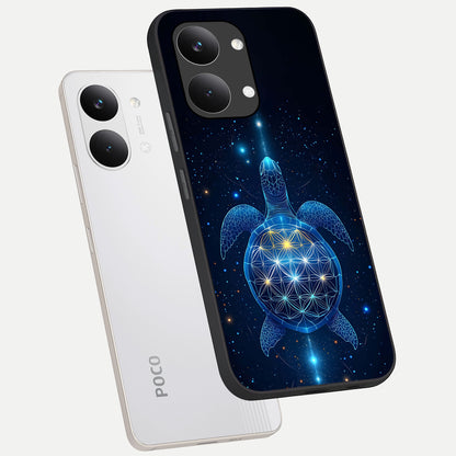  Crimson Blue Turtle phone case For Poco X8 Pro Max showing premium glass back cover with detailed artwork