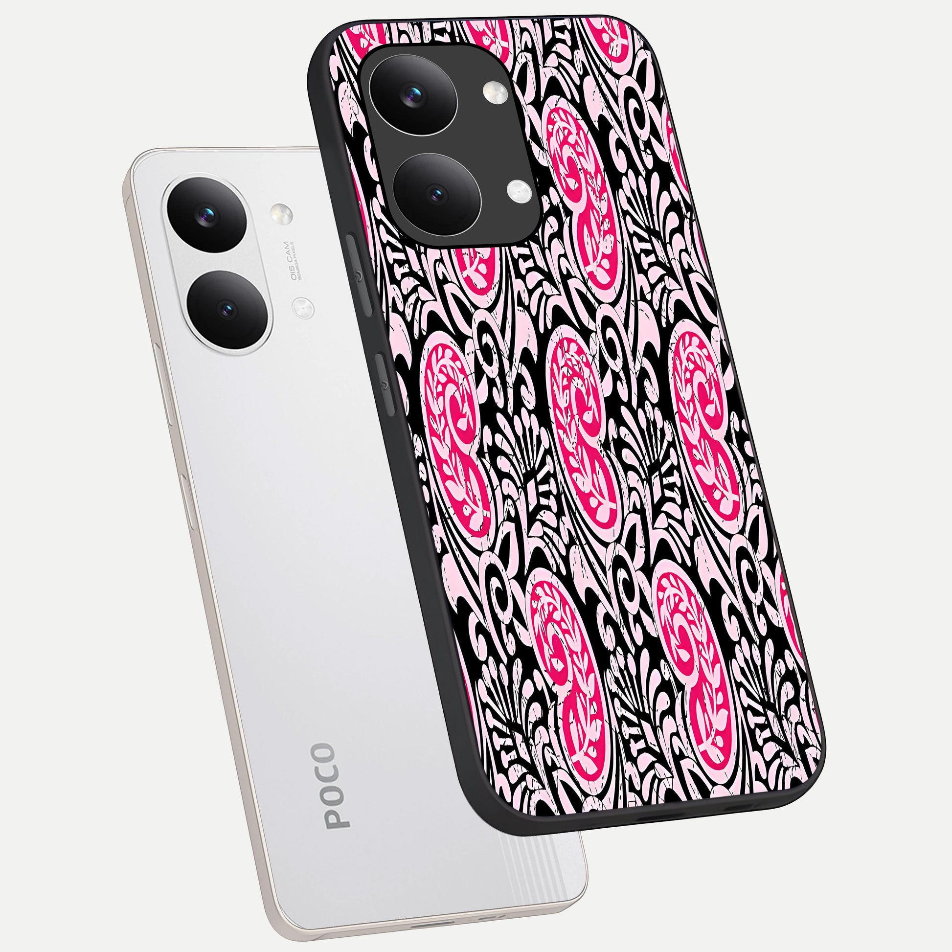  Crimson Paisley Charm phone case For Poco X8 Pro Max showing premium glass back cover with detailed artwork