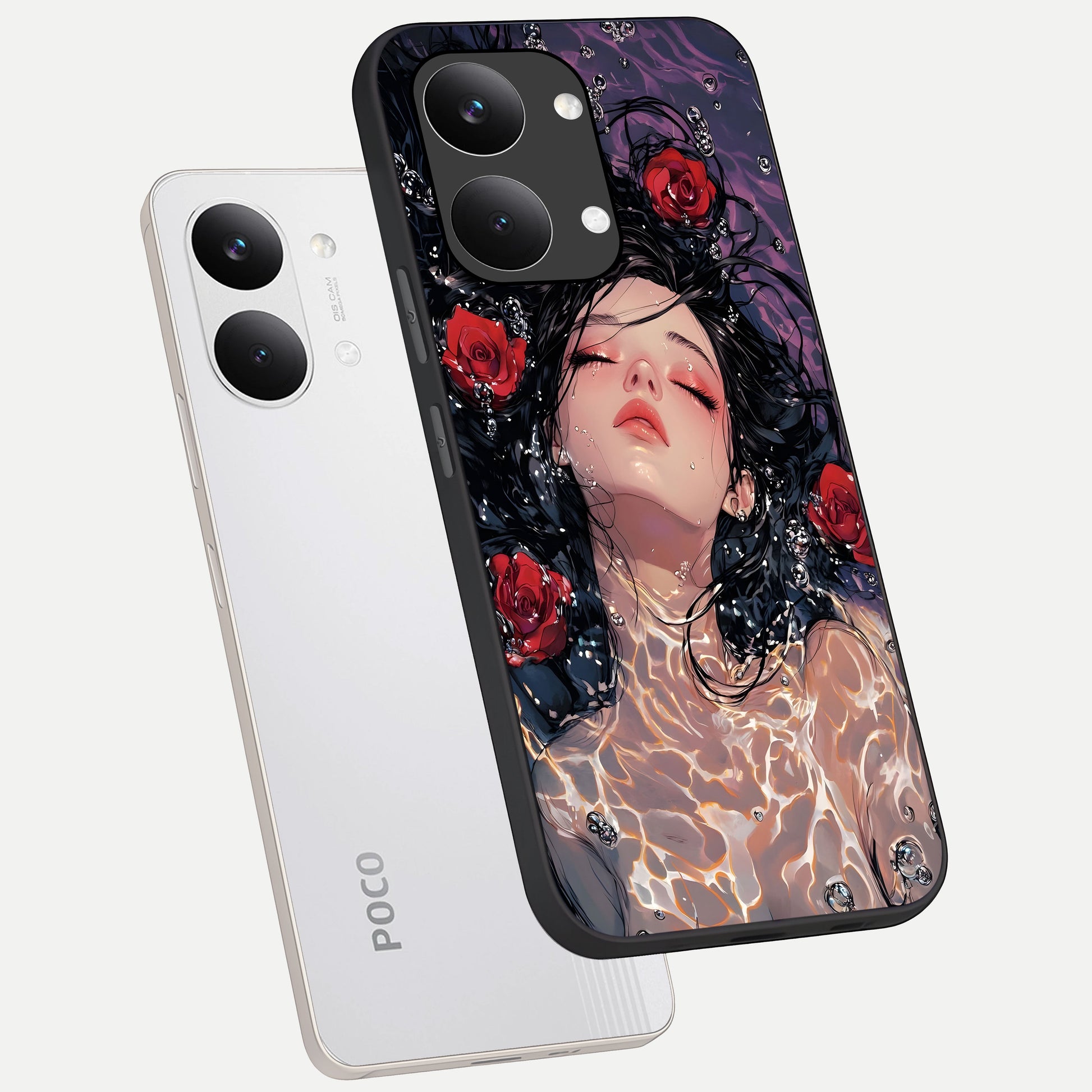  Crimson Rose Serenity phone case For Poco X8 Pro Max showing premium glass back cover with detailed artwork