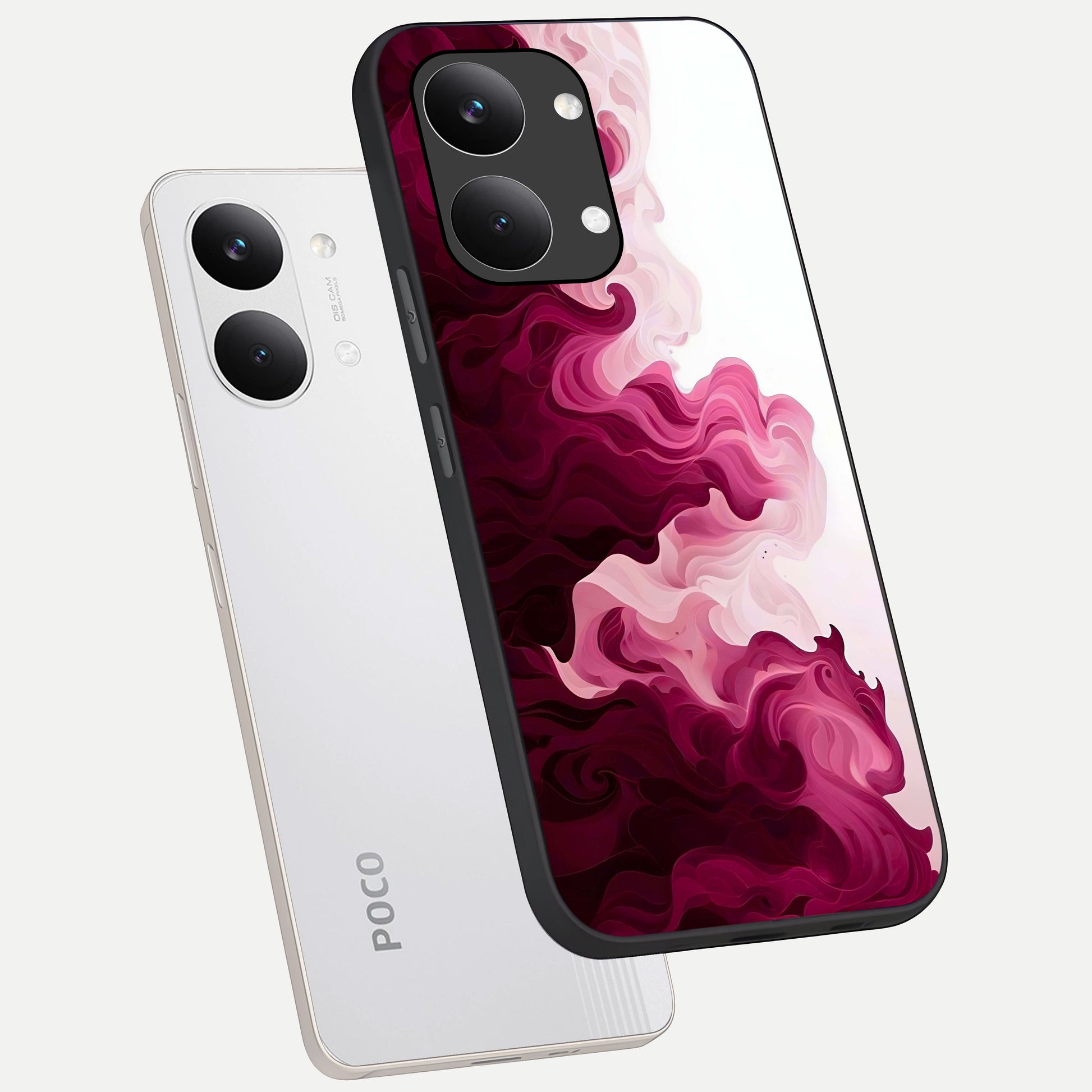  Crimson Wave Flow phone case For Poco X8 Pro Max showing premium glass back cover with detailed artwork