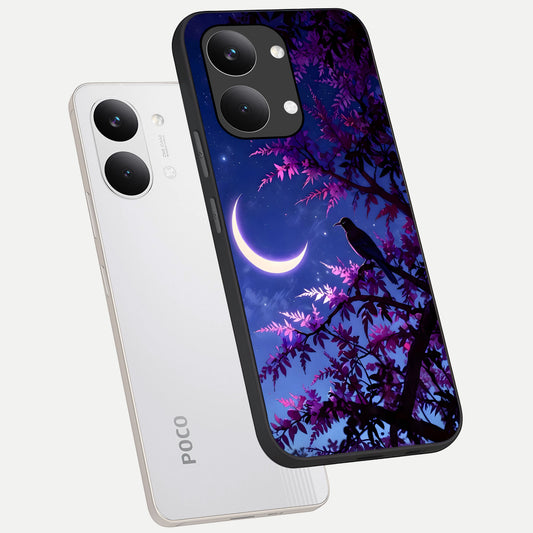  Crow And Moon Scenery phone case For Poco X8 Pro Max showing premium glass back cover with detailed artwork