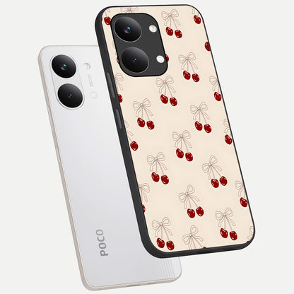  Cute Cherry Pattern phone case For Poco X8 Pro Max showing premium glass back cover with detailed artwork