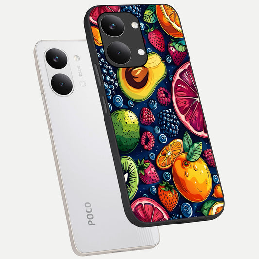  Cute Fruits Art phone case For Poco X8 Pro Max showing premium glass back cover with detailed artwork