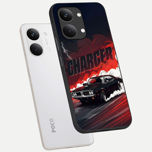  Dark Charger Fury phone case For Poco X8 Pro Max showing premium glass back cover with detailed artwork