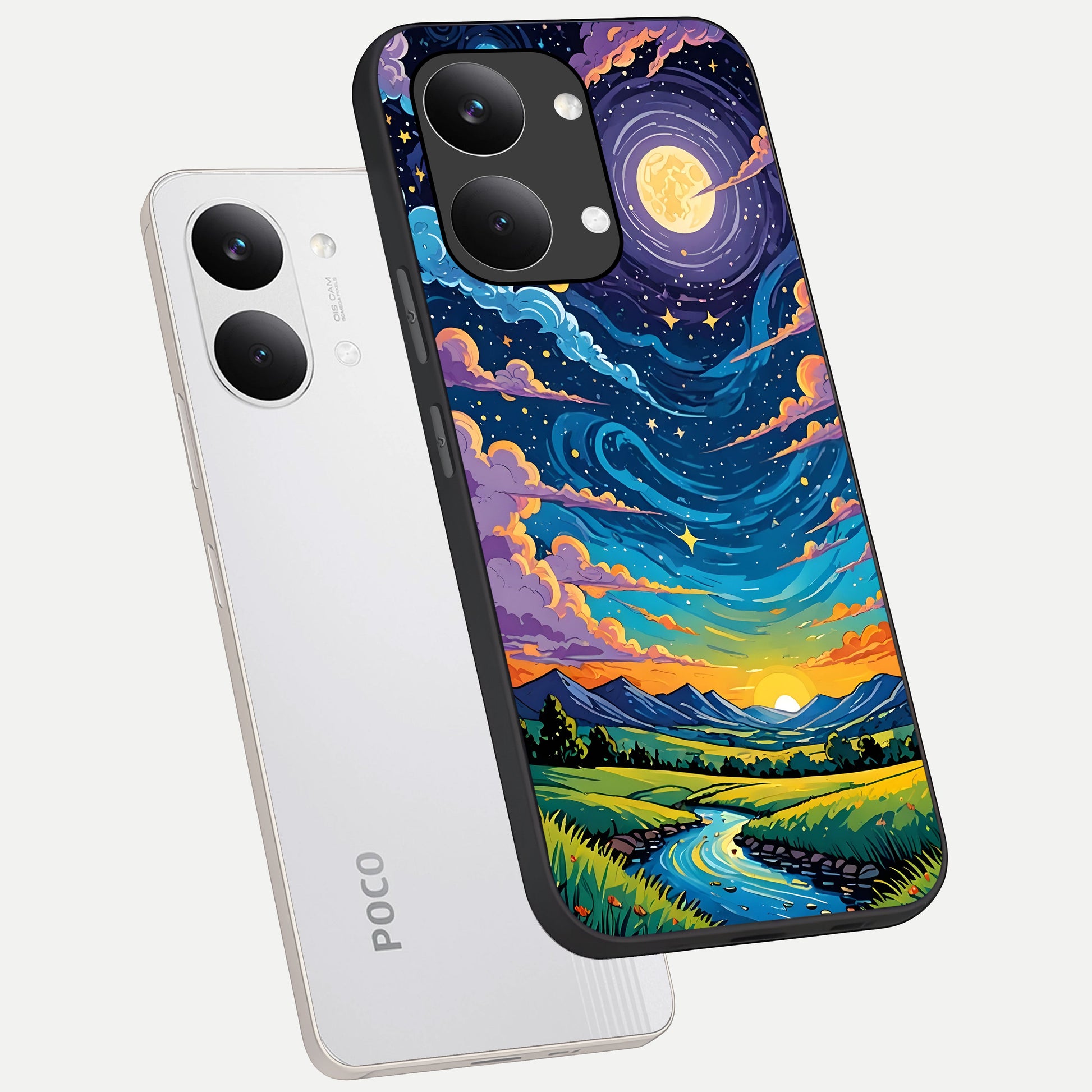  Dreamy Night Landscape phone case For Poco X8 Pro Max showing premium glass back cover with detailed artwork