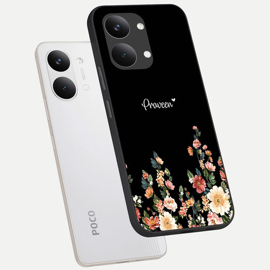  Floral Design Personalized Custom Name phone case For Poco X8 Pro Max showing premium glass back cover with detailed artwork