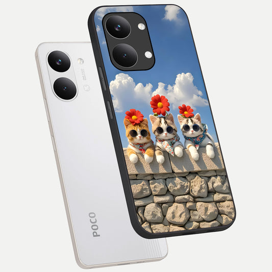  Floral Kitty Squad phone case For Poco X8 Pro Max showing premium glass back cover with detailed artwork