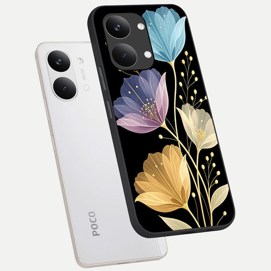  Flower Bloom Glow phone case For Poco X8 Pro Max showing premium glass back cover with detailed artwork