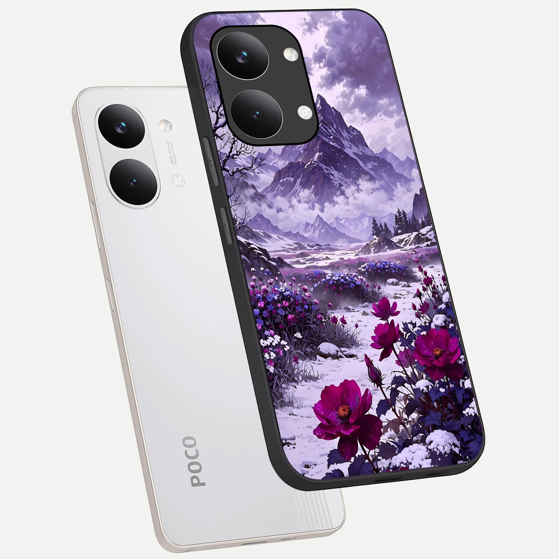  Flower Mountain View phone case For Poco X8 Pro Max showing premium glass back cover with detailed artwork