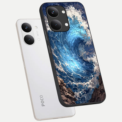  Giant Ocean Wave phone case For Poco X8 Pro Max showing premium glass back cover with detailed artwork