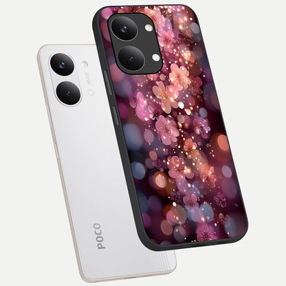  Glowing Petal Bliss phone case For Poco X8 Pro Max showing premium glass back cover with detailed artwork