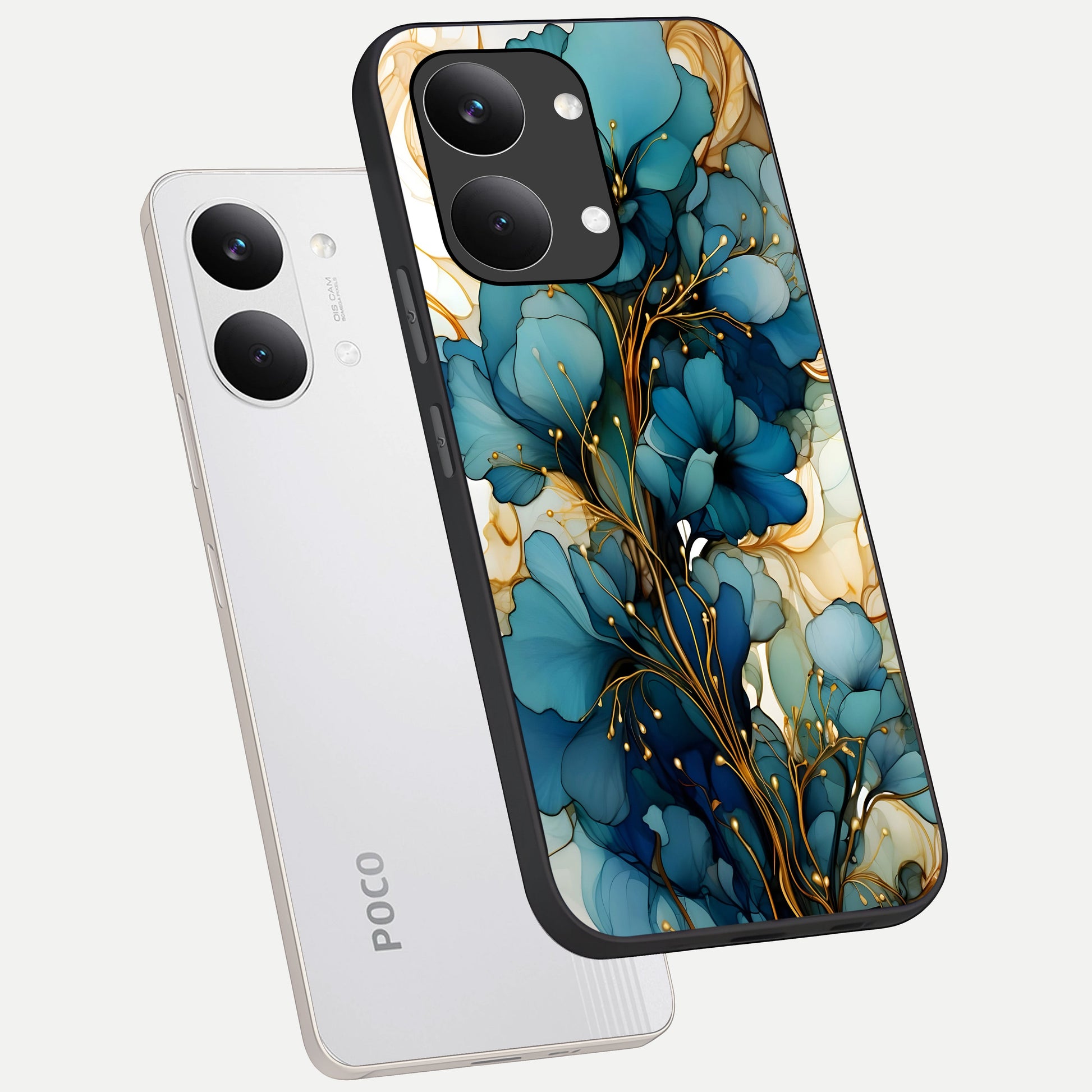  Golden Bloom Symphony phone case For Poco X8 Pro Max showing premium glass back cover with detailed artwork