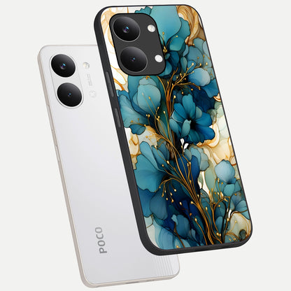  Golden Bloom Symphony phone case For Poco X8 Pro Max showing premium glass back cover with detailed artwork