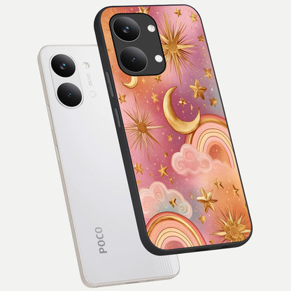  Golden Celestial Dreams phone case For Poco X8 Pro Max showing premium glass back cover with detailed artwork