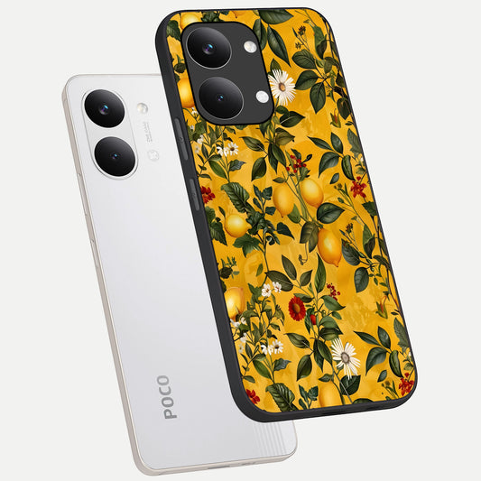  Golden Lemon Field phone case For Poco X8 Pro Max showing premium glass back cover with detailed artwork