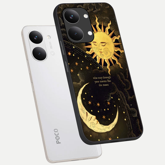  Golden Lunar Love phone case For Poco X8 Pro Max showing premium glass back cover with detailed artwork