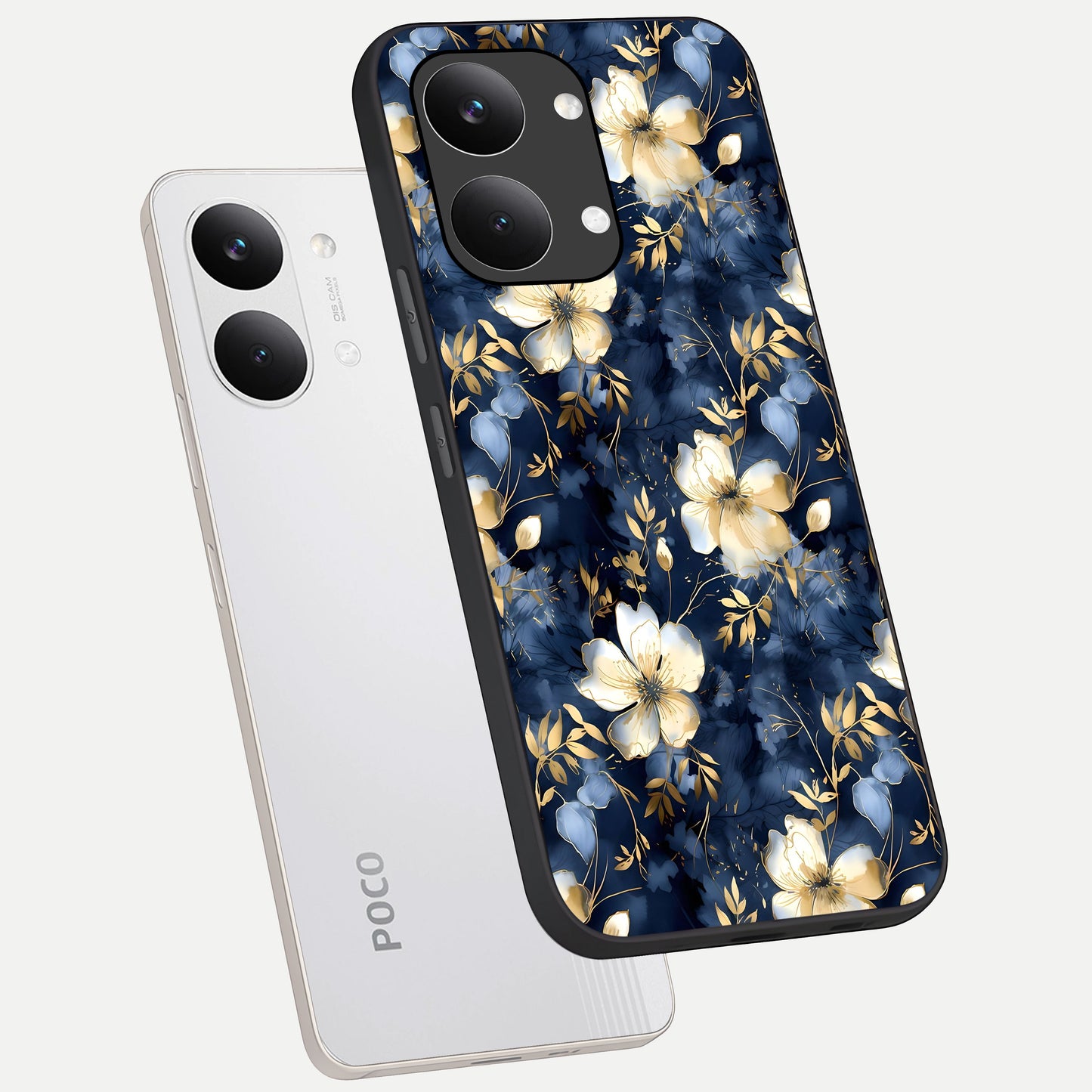  Golden Midnight Bloom phone case For Poco X8 Pro Max showing premium glass back cover with detailed artwork
