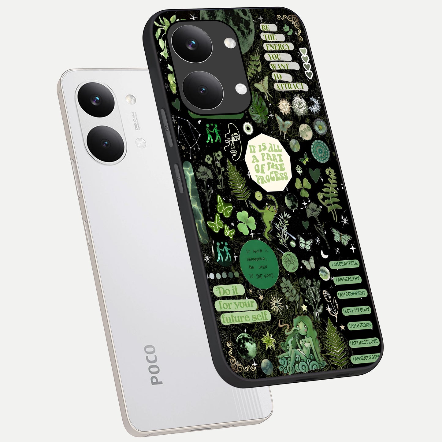  Green Mandala Pattern phone case For Poco X8 Pro Max showing premium glass back cover with detailed artwork