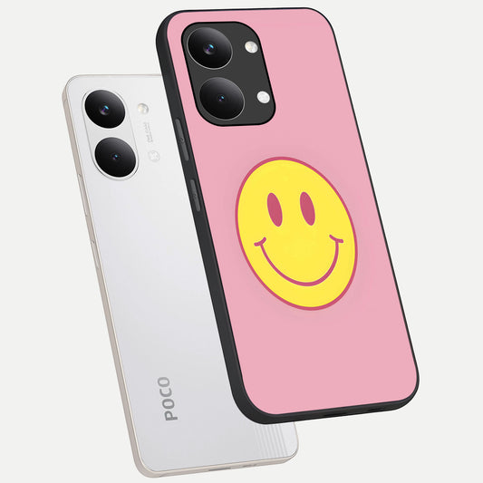 Happy Pink Mood phone case For Poco X8 Pro Max showing premium glass back cover with detailed artwork