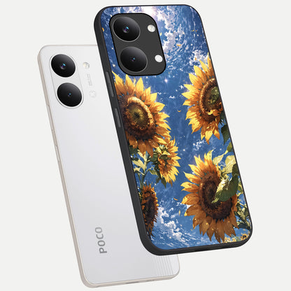  Heavenly Sunflower Rise phone case For Poco X8 Pro Max showing premium glass back cover with detailed artwork