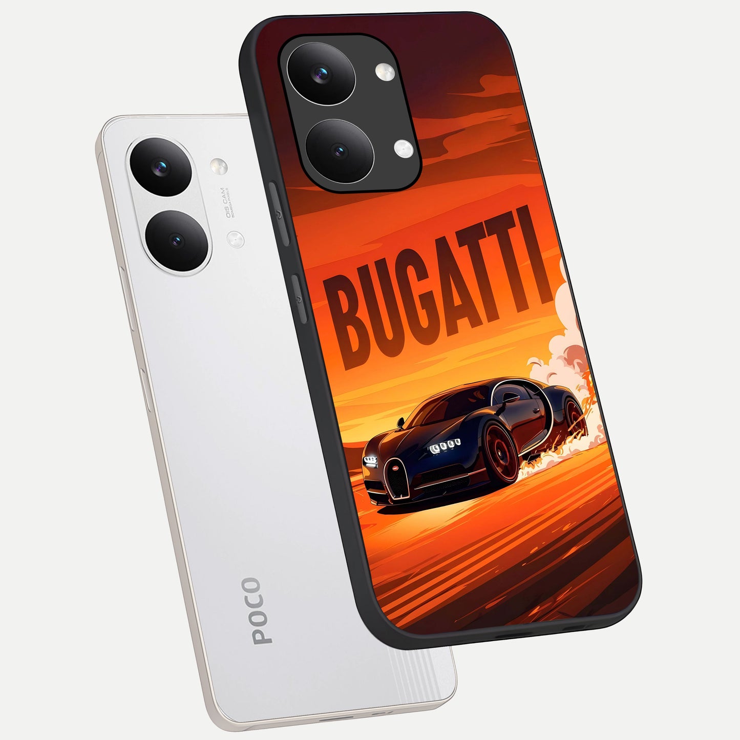  Inferno Bugatti Storm phone case For Poco X8 Pro Max showing premium glass back cover with detailed artwork