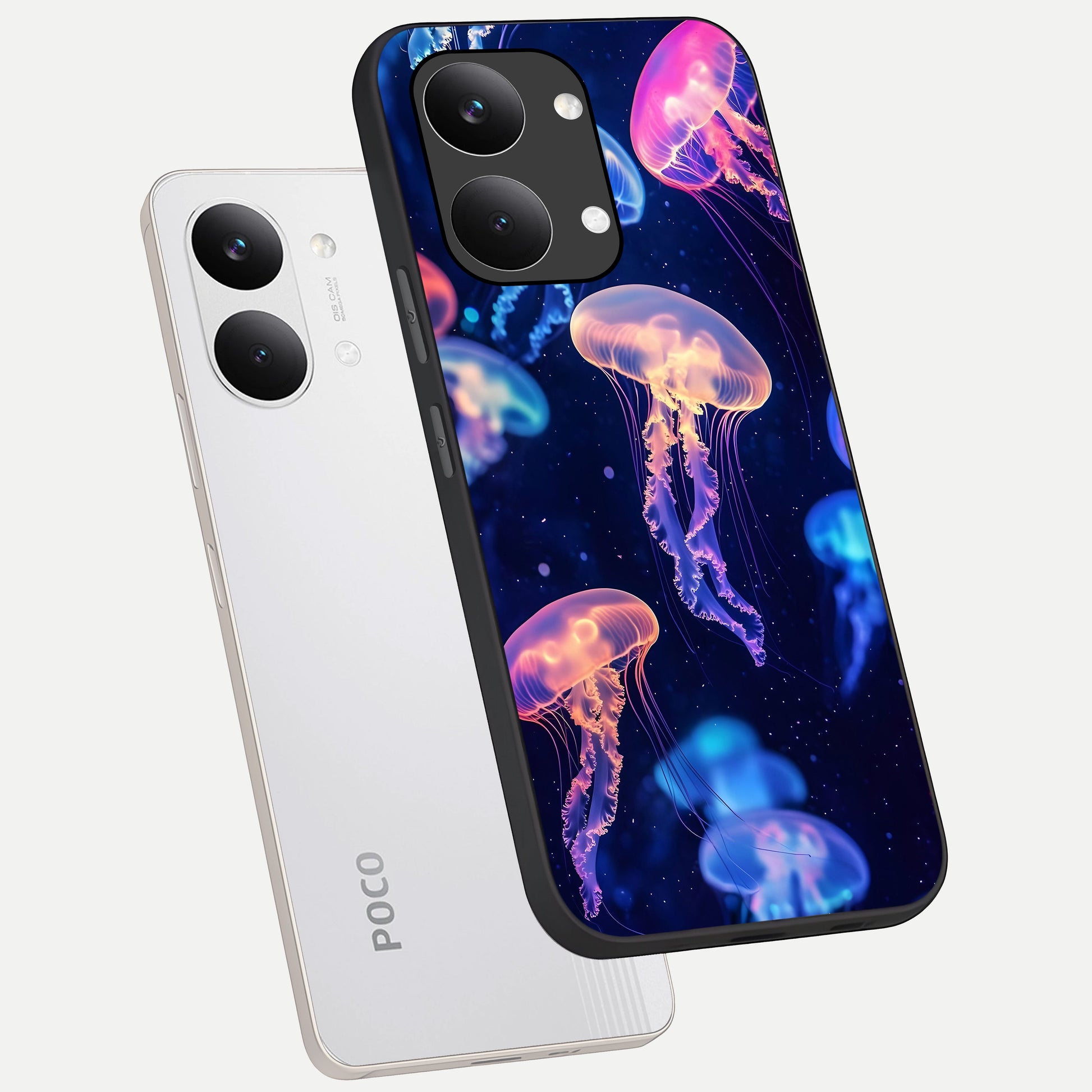  Jellyfish Pattern phone case For Poco X8 Pro Max showing premium glass back cover with detailed artwork