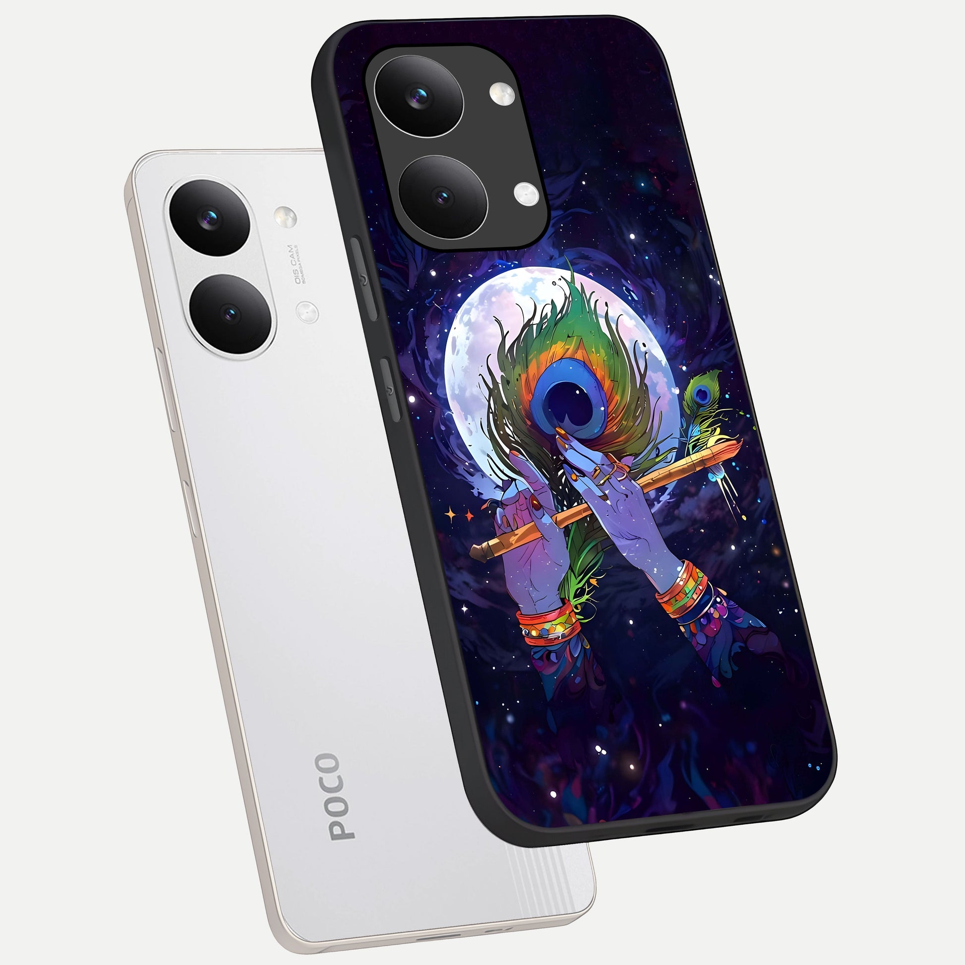  Krishna Hands Art phone case For Poco X8 Pro Max showing premium glass back cover with detailed artwork