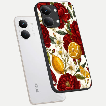  Lemon Rose Charm phone case For Poco X8 Pro Max showing premium glass back cover with detailed artwork