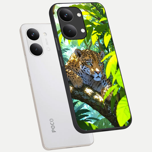  Leopard in Jungle phone case For Poco X8 Pro Max showing premium glass back cover with detailed artwork