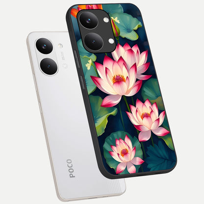  Lotus Dream Serenity phone case For Poco X8 Pro Max showing premium glass back cover with detailed artwork