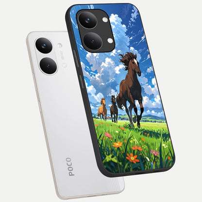  Majestic Horses Galloping phone case For Poco X8 Pro Max showing premium glass back cover with detailed artwork