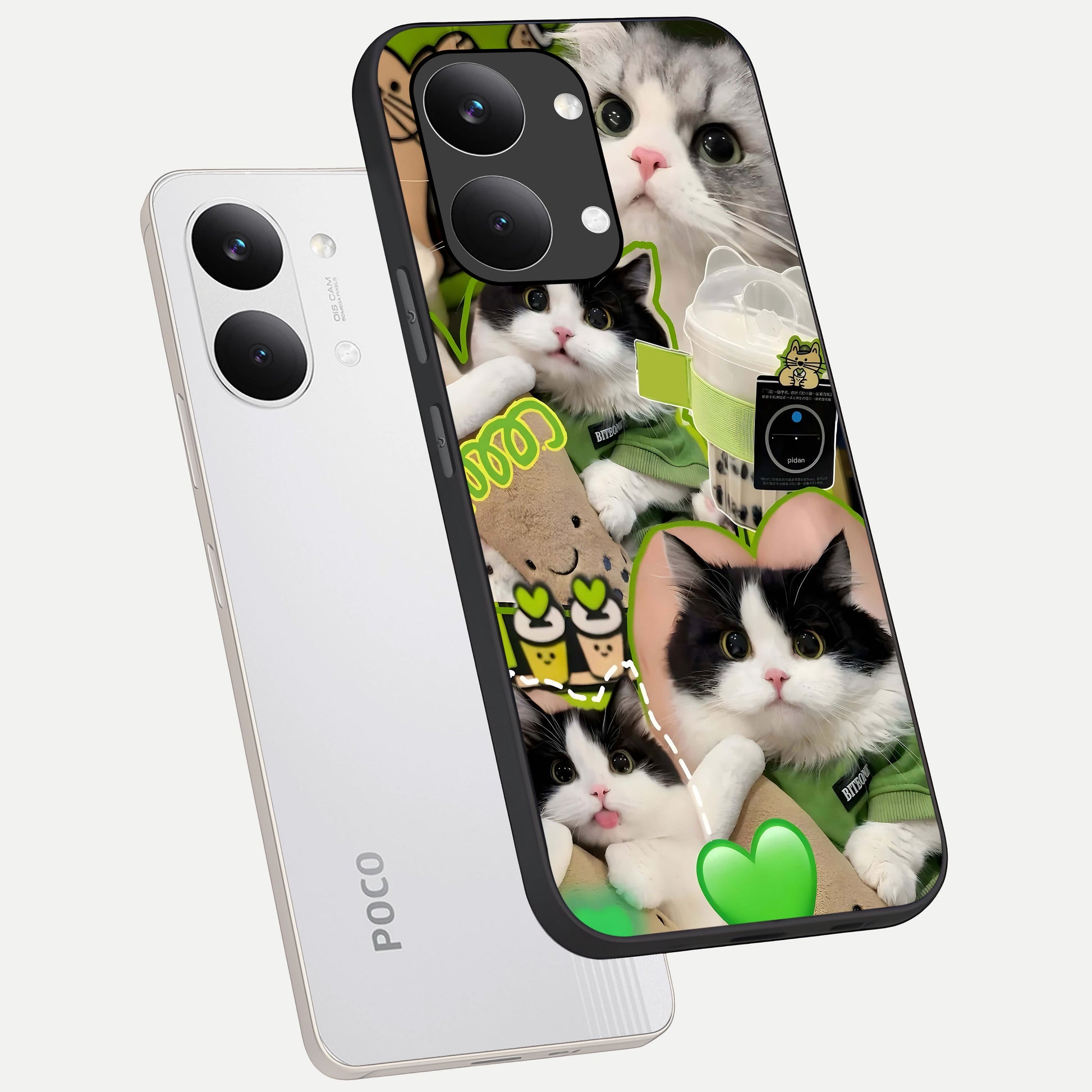  Matcha Cats Mood phone case For Poco X8 Pro Max showing premium glass back cover with detailed artwork
