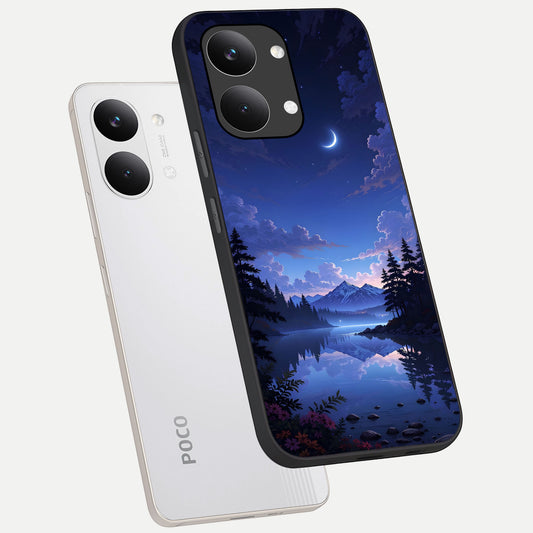  Midnight Lake Peace phone case For Poco X8 Pro Max showing premium glass back cover with detailed artwork