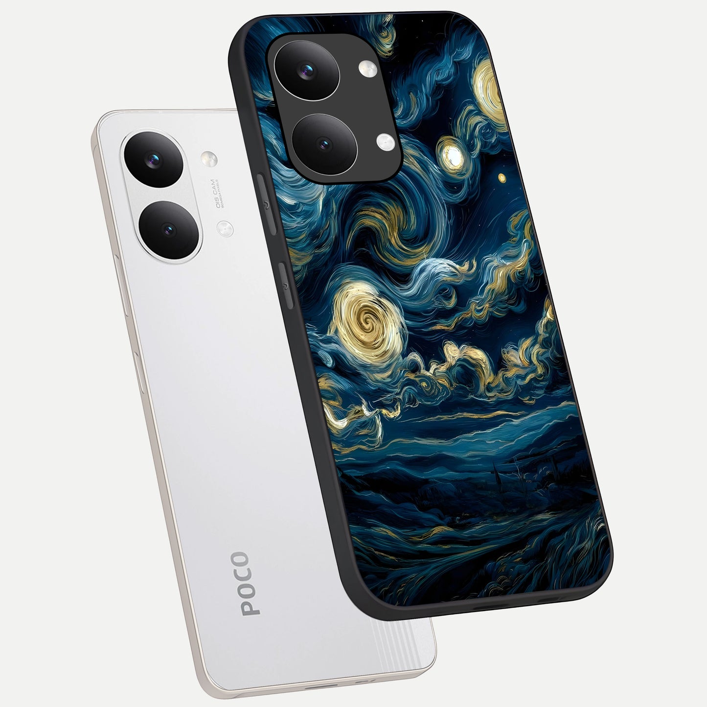  Midnight Sky Whirl phone case For Poco X8 Pro Max showing premium glass back cover with detailed artwork