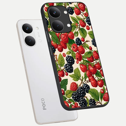  Mixed Berry Collage phone case For Poco X8 Pro Max showing premium glass back cover with detailed artwork