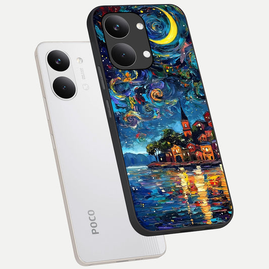  Moonlight Harbor Glow phone case For Poco X8 Pro Max showing premium glass back cover with detailed artwork
