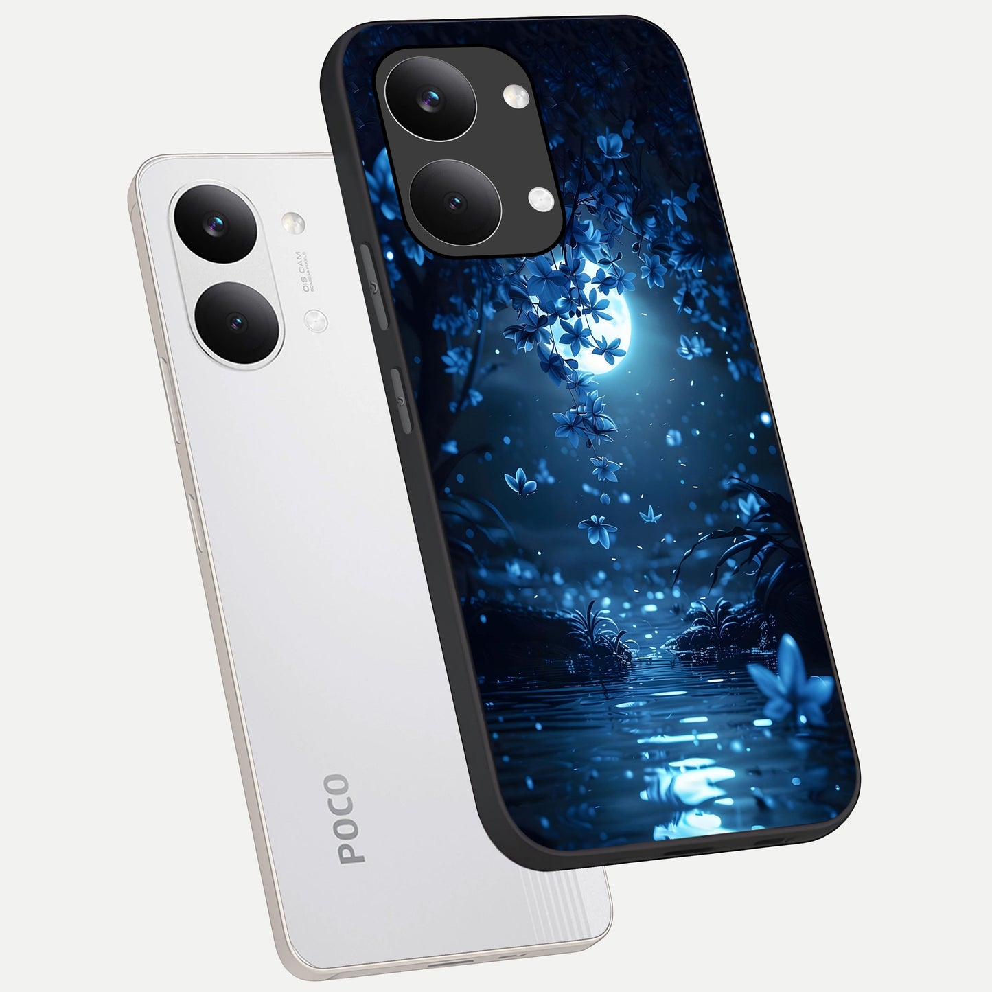  Moonlight Petal Dream phone case For Poco X8 Pro Max showing premium glass back cover with detailed artwork